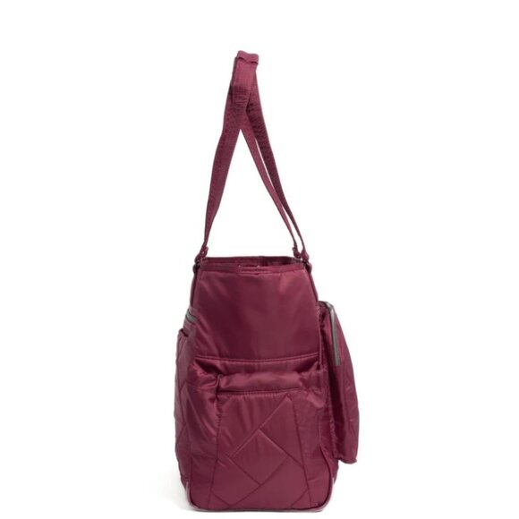 Lug Trotter Tote Bag Raspberry Red/Wine with Evermore Flora Green Interior - Picture 4 of 13